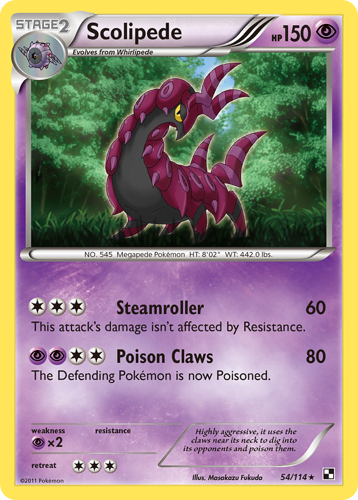 Scolipede 54/114 Pokémon Black & White (2011) English card — catalogue reference