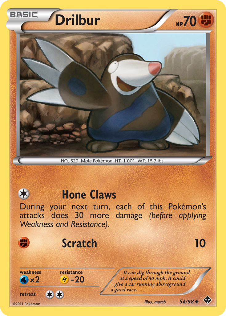 Drilbur 54/98 Pokémon Emerging Powers (2011) English card — catalogue reference
