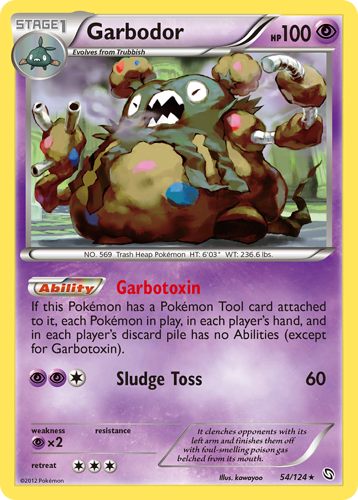 Garbodor 54/124 Pokémon Dragons Exalted (2012) English card — catalogue reference