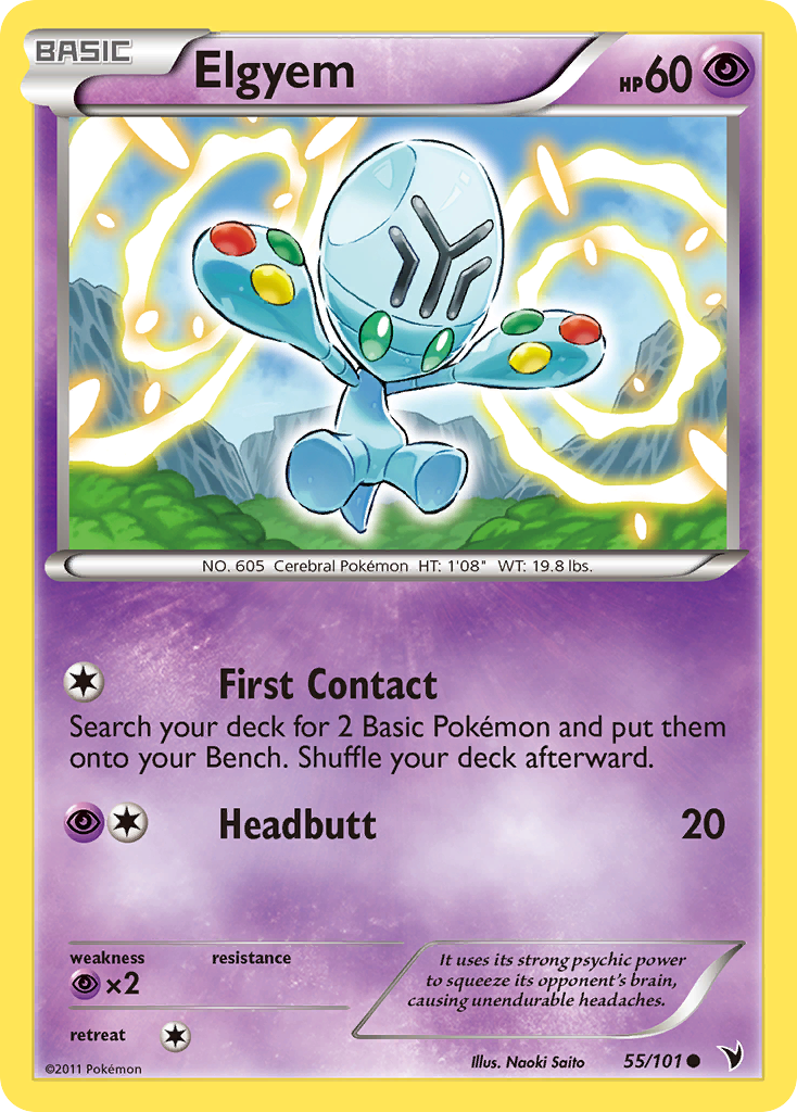 Elgyem 55/101 Pokémon Noble Victories (2011) English card — catalogue reference