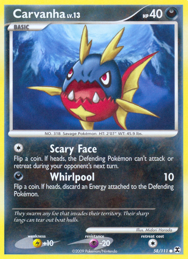 Carvanha 58/111 Pokémon Rising Rivals (2009) English card — catalogue reference