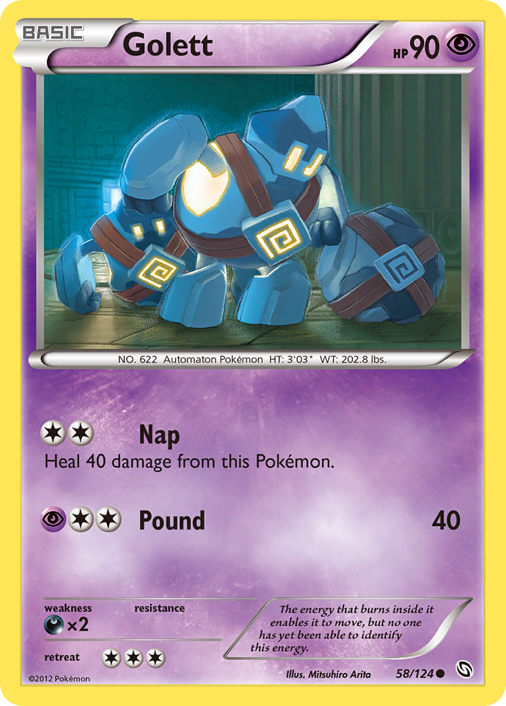 Golett 58/124 Pokémon Dragons Exalted (2012) English card — catalogue reference