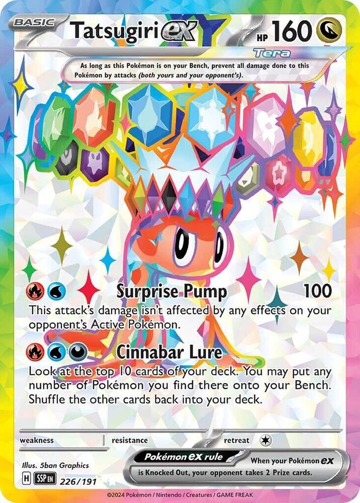 Tatsugiri ex Ultra Rare SV08: Surging Sparks 226/191 NM (Back)