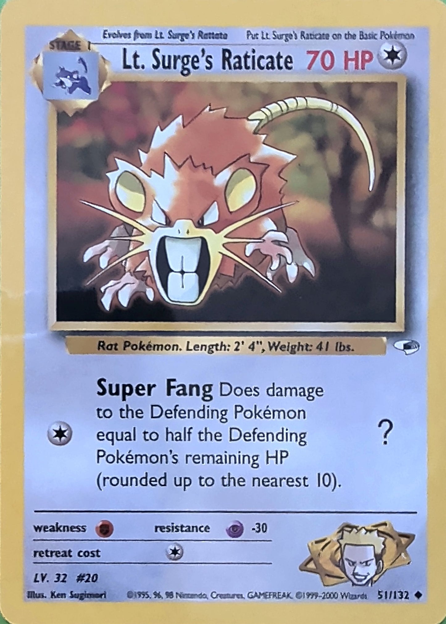 Lt. Surge's Raticate Uncommon Gym Heroes 051/132 MP