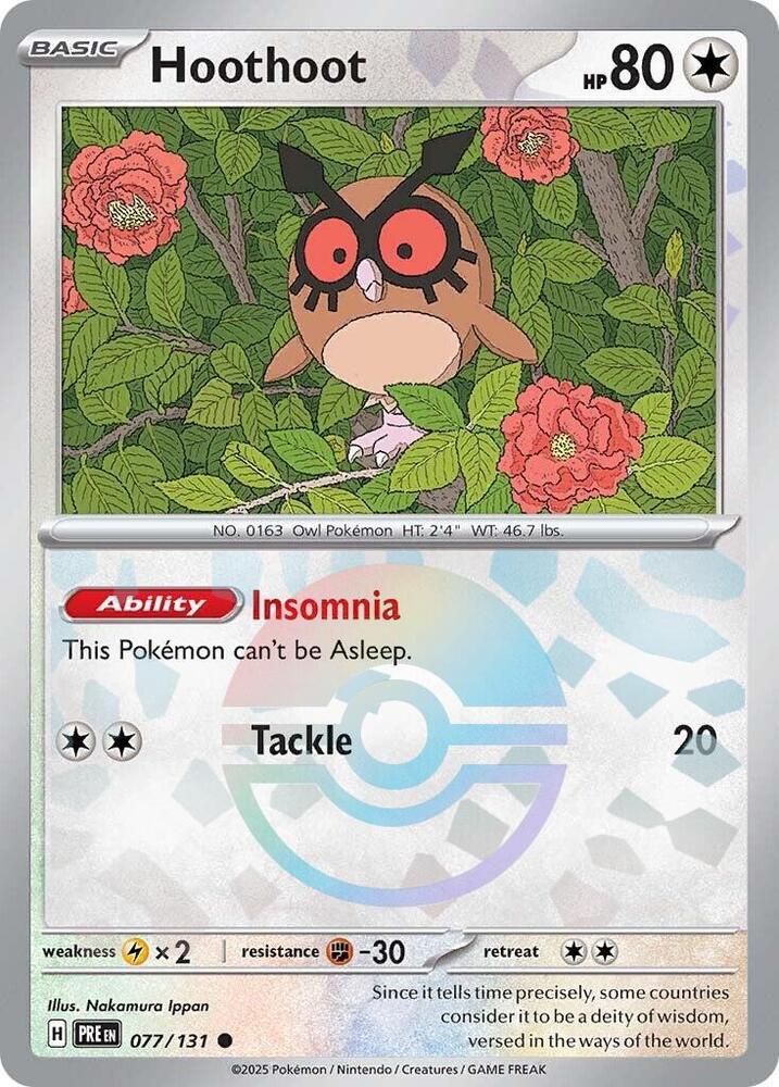 Hoothoot (Poke Ball Pattern) Common SV: Prismatic Evolutions 077/131 MP (Back)