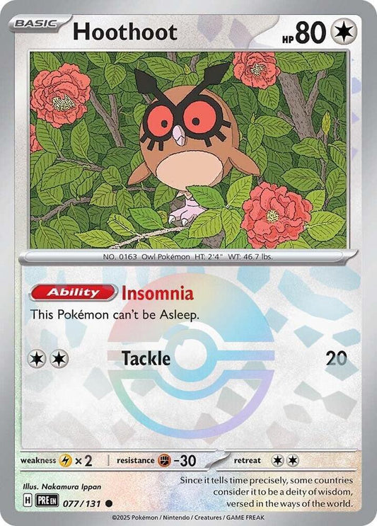 Hoothoot (Poke Ball Pattern) Common SV: Prismatic Evolutions 077/131 MP (Back)