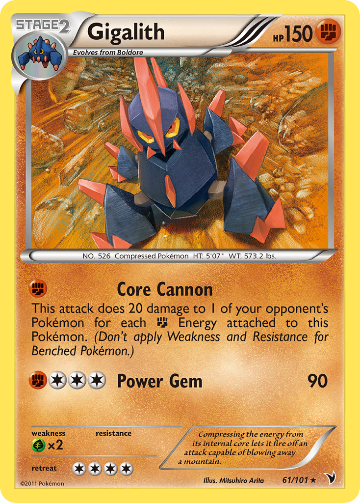 Gigalith 61/101 Pokémon Noble Victories (2011) English card — catalogue reference