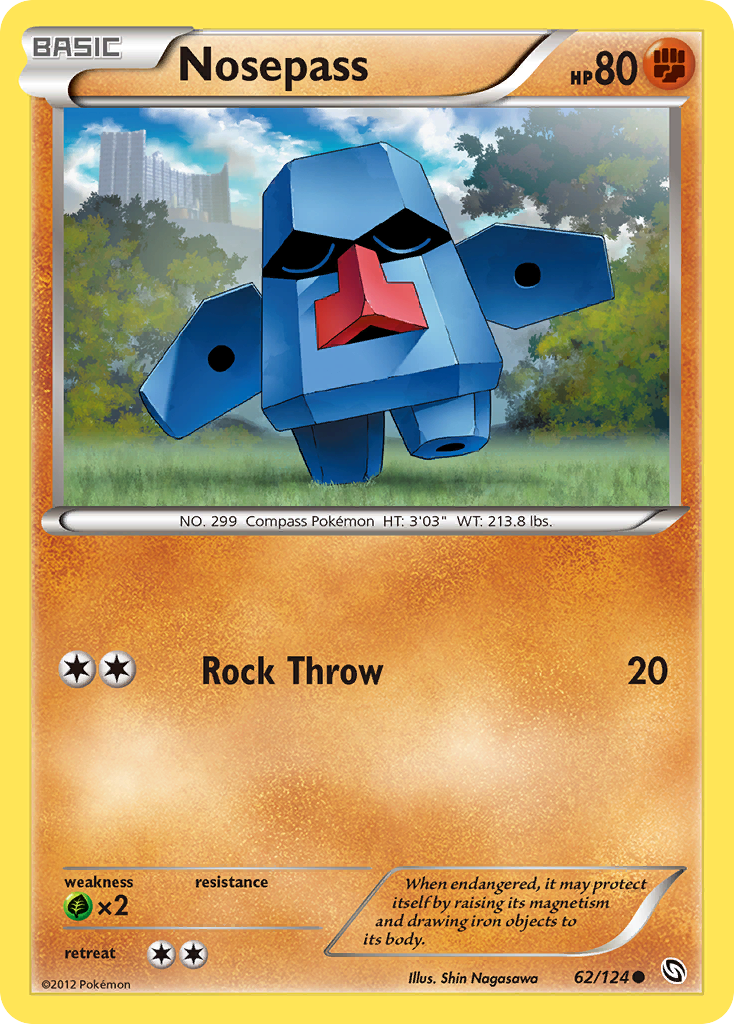 Nosepass 62/124 Pokémon Dragons Exalted (2012) English card — catalogue reference