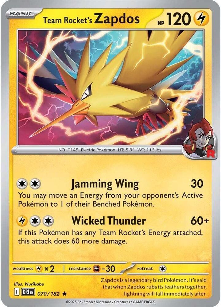 Team Rocket's Zapdos Rare SV10: Destined Rivals 070/182 MP (Back)