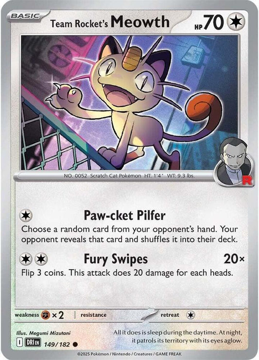 Team Rocket's Meowth Common SV10: Destined Rivals 149/182 MP (Back)