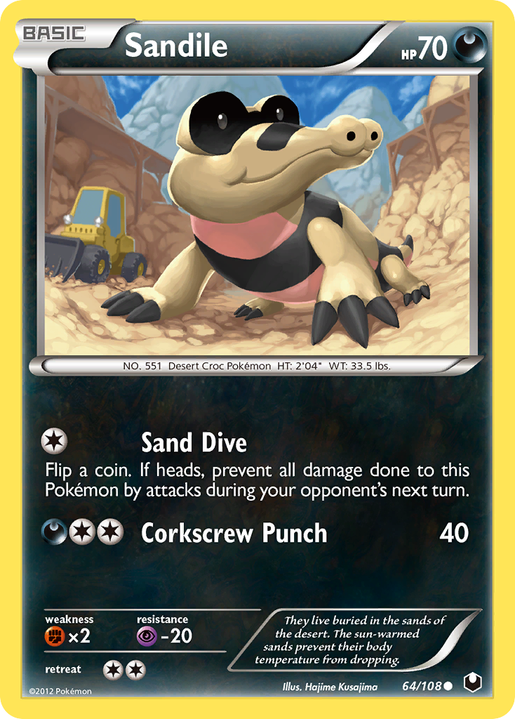 Sandile 64/108 Pokémon Dark Explorers (2012) English card — catalogue reference