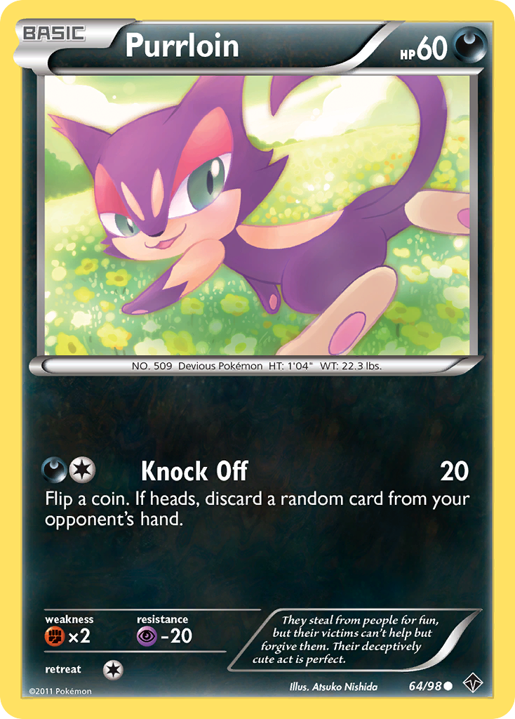 Purrloin 64/98 Pokémon Emerging Powers (2011) English card — catalogue reference