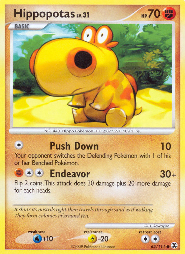 Hippopotas 64/111 Pokémon Rising Rivals (2009) English card — catalogue reference