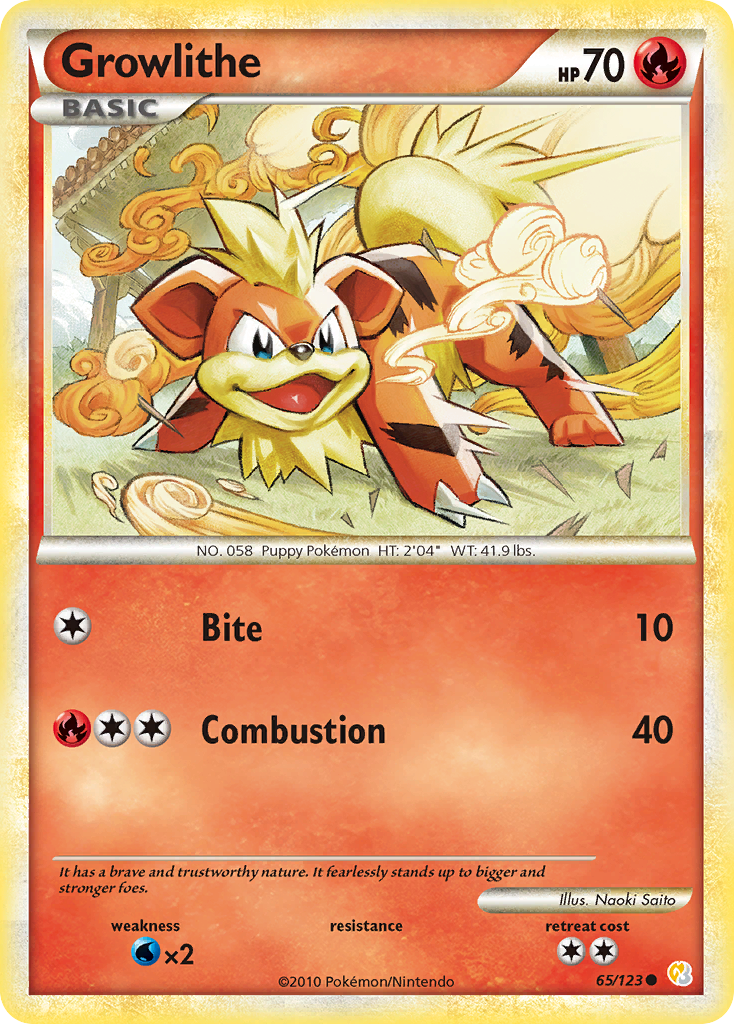 Growlithe 65/123 Pokémon HeartGold & SoulSilver (2010) English card — catalogue reference