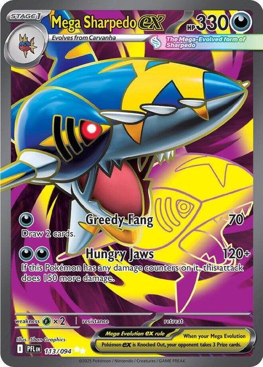 Mega Sharpedo ex Ultra Rare ME02: Phantasmal Flames 113/094 NM (Back)