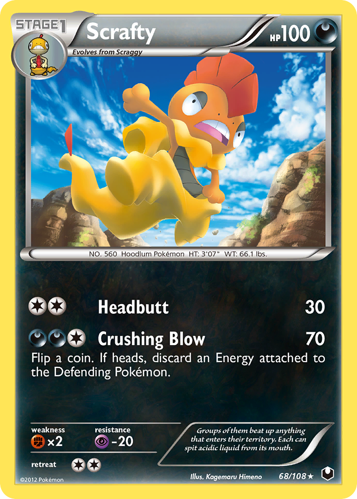 Scrafty 68/108 Pokémon Dark Explorers (2012) English card — catalogue reference