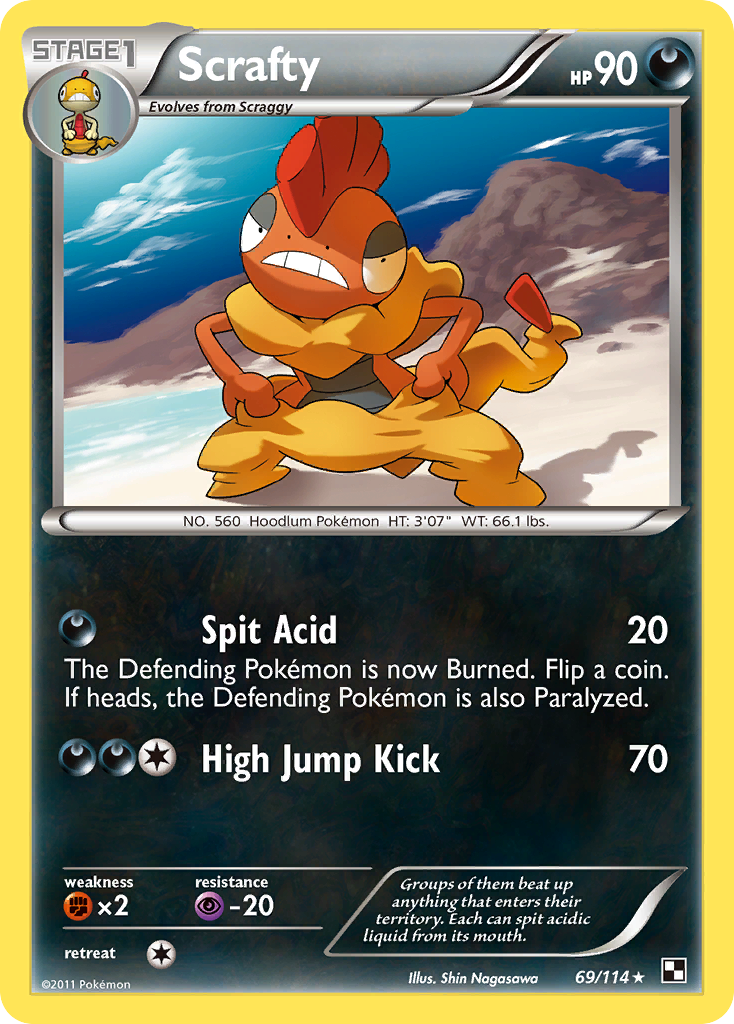 Scrafty 69/114 Pokémon Black & White (2011) English card — catalogue reference