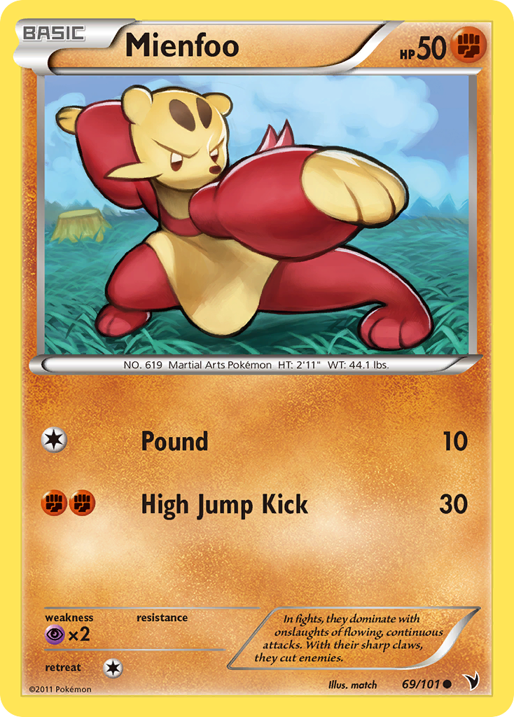 Mienfoo 69/101 Pokémon Noble Victories (2011) English card — catalogue reference