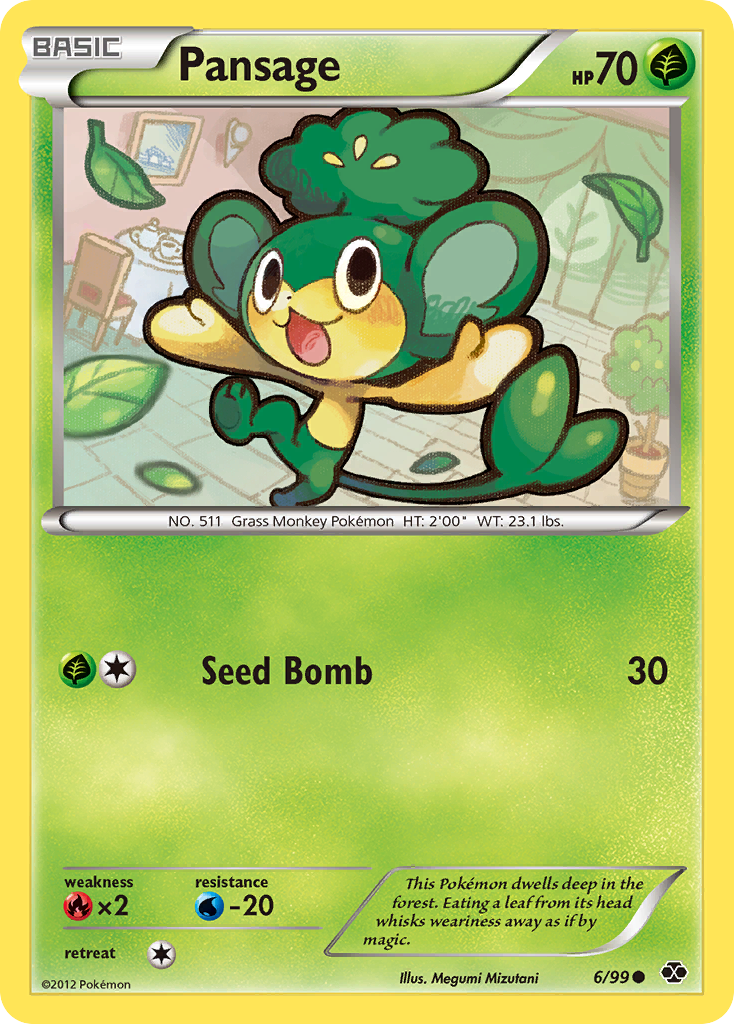 Pansage 6/99 Pokémon Next Destinies (2012) English card — catalogue reference