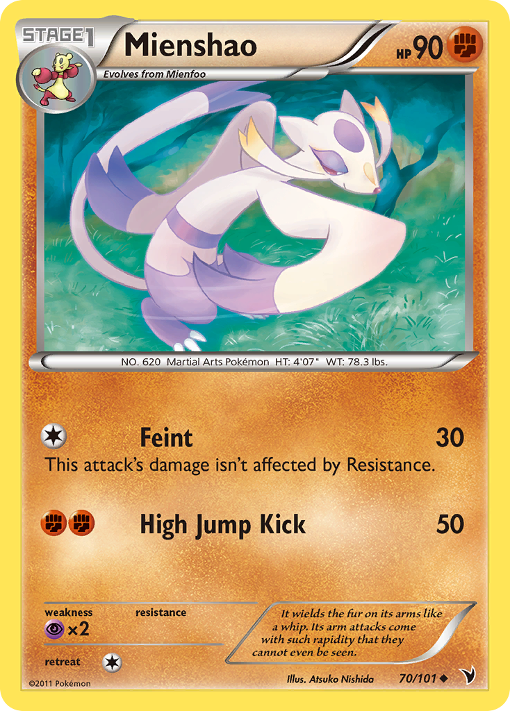 Mienshao 70/101 Pokémon Noble Victories (2011) English card — catalogue reference
