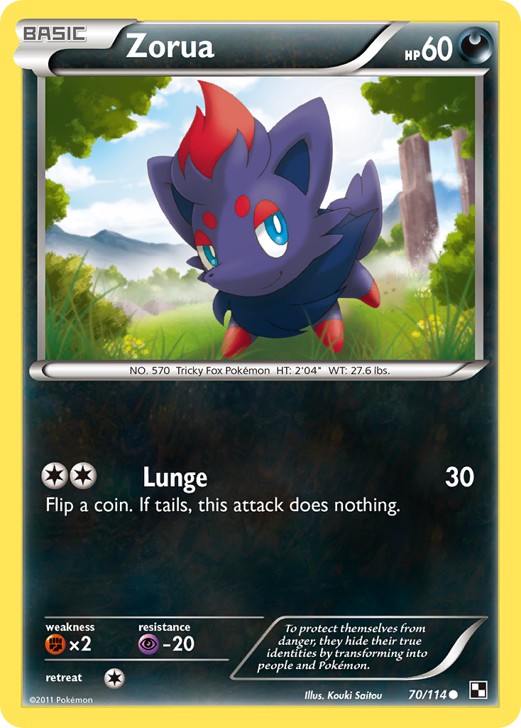 Zorua 70/114 Pokémon Black & White (2011) English card — catalogue reference