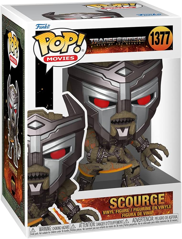 Funko Pop! vinyl figure packaging of Sgoure from Transformers with branding and product details.
