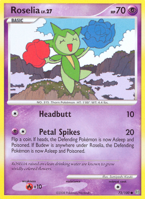 Roselia 72/100 Pokémon Stormfront (2008) English card — catalogue reference