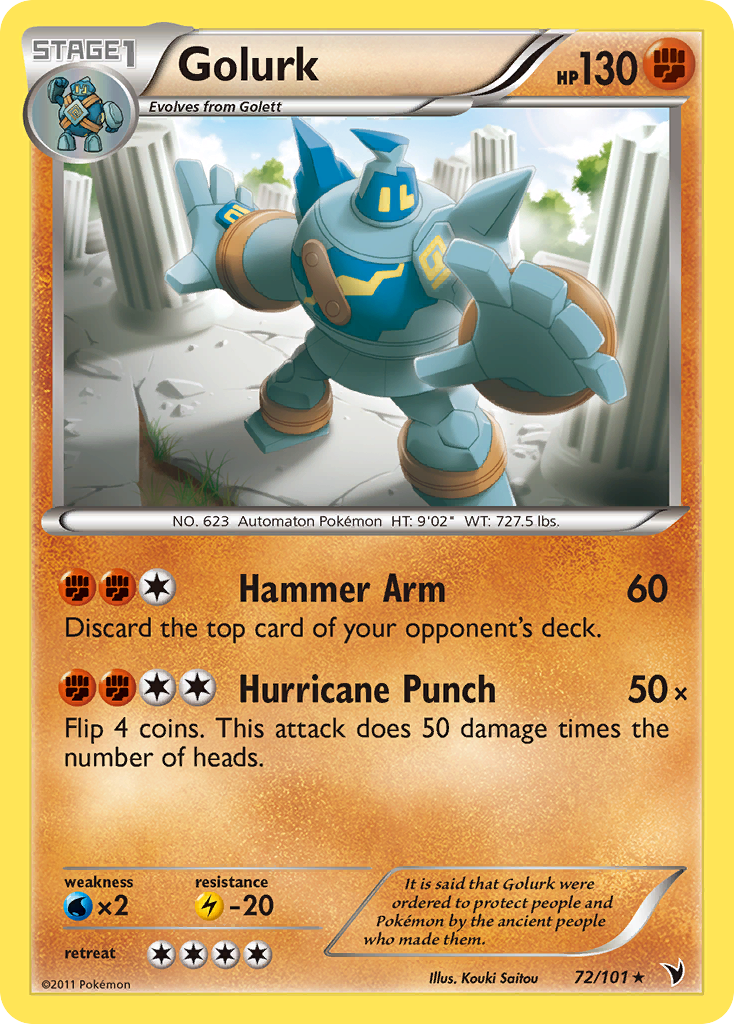 Golurk 72/101 Pokémon Noble Victories (2011) English card — catalogue reference