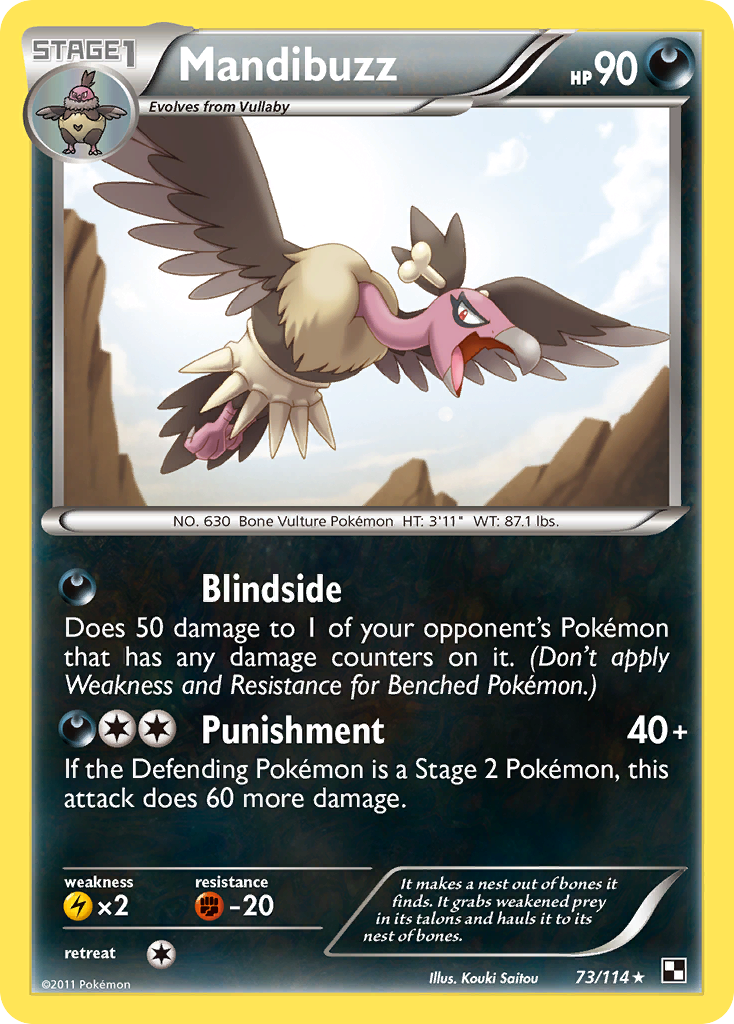 Mandibuzz 73/114 Pokémon Black & White (2011) English card — catalogue reference