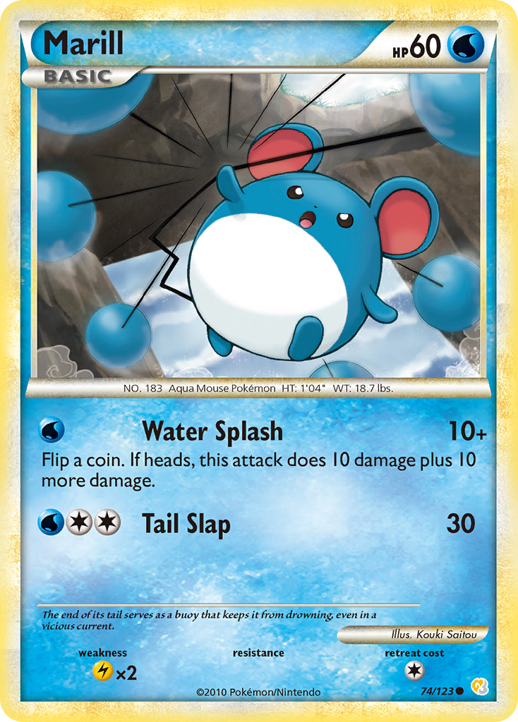 Marill 74/123 Pokémon HeartGold & SoulSilver (2010) English card — catalogue reference