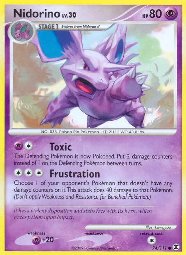 Nidorino 74/111 Pokémon Rising Rivals (2009) English card — catalogue reference