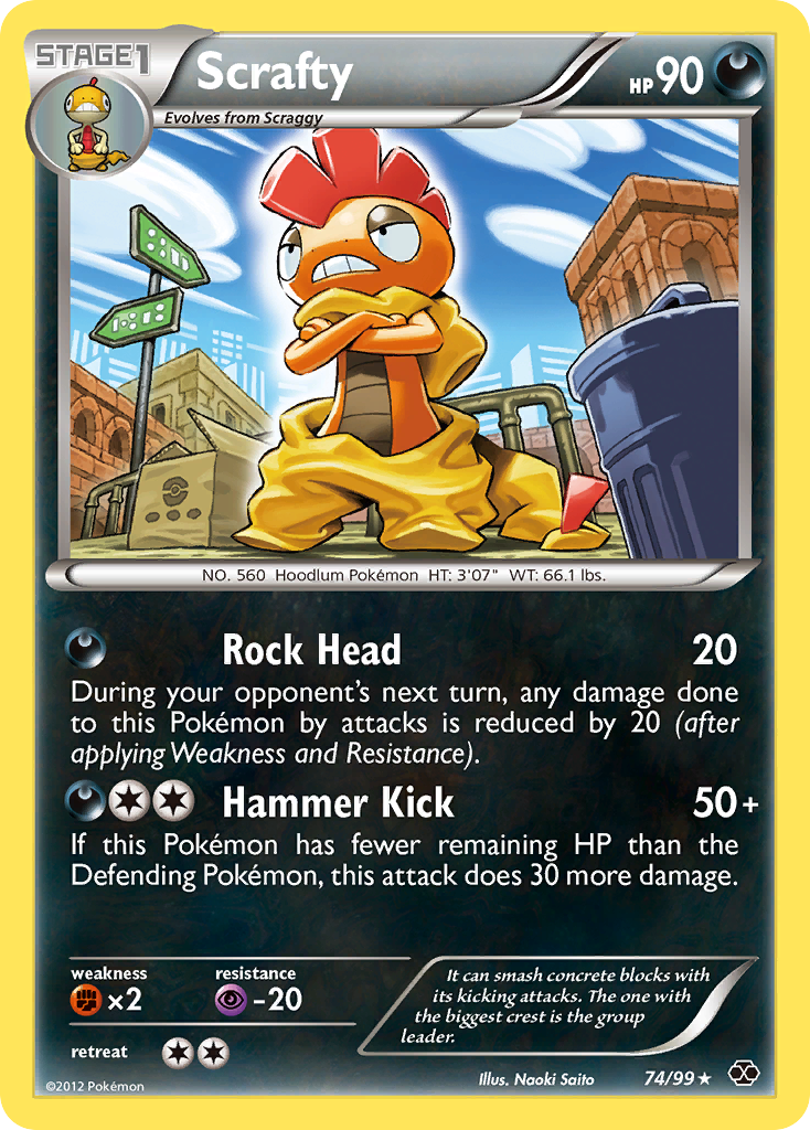 Scrafty 74/99 Pokémon Next Destinies (2012) English card — catalogue reference