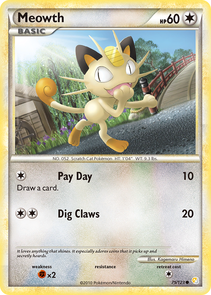 Meowth 75/123 Pokémon HeartGold & SoulSilver (2010) English card — catalogue reference