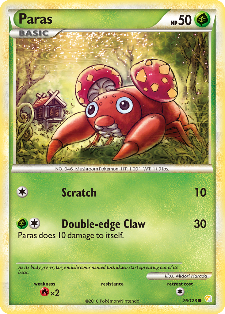 Paras 76/123 Pokémon HeartGold & SoulSilver (2010) English card — catalogue reference