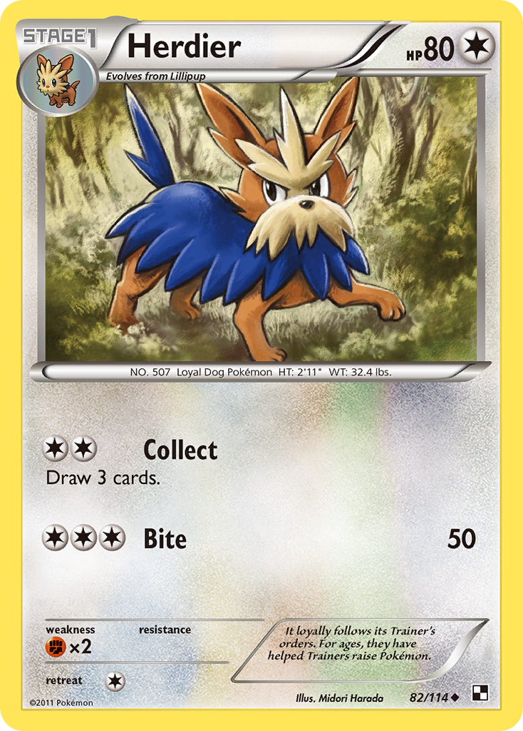 Herdier 82/114 Pokémon Black & White (2011) English card — catalogue reference