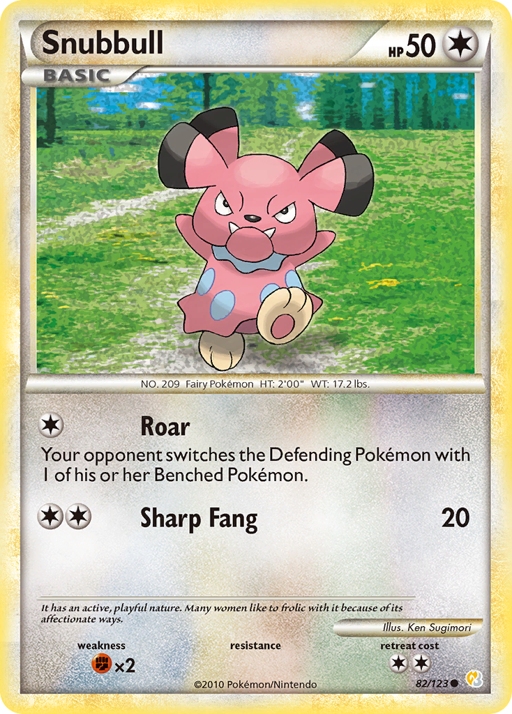 Snubbull 82/123 Pokémon HeartGold & SoulSilver (2010) English card — catalogue reference