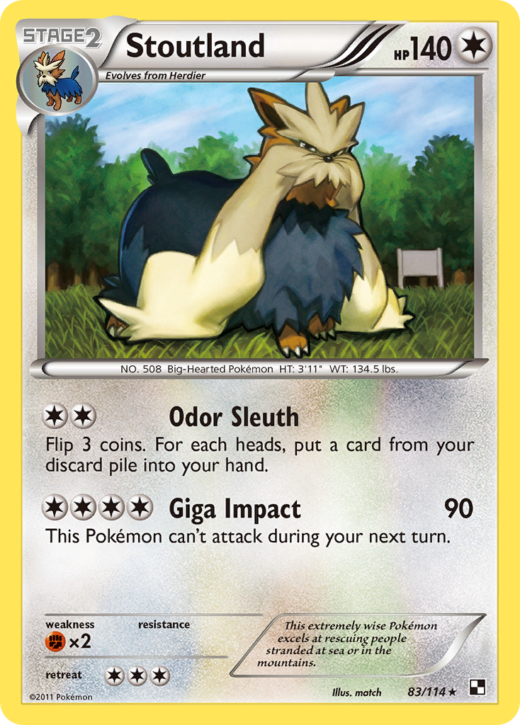 Stoutland 83/114 Pokémon Black & White (2011) English card — catalogue reference