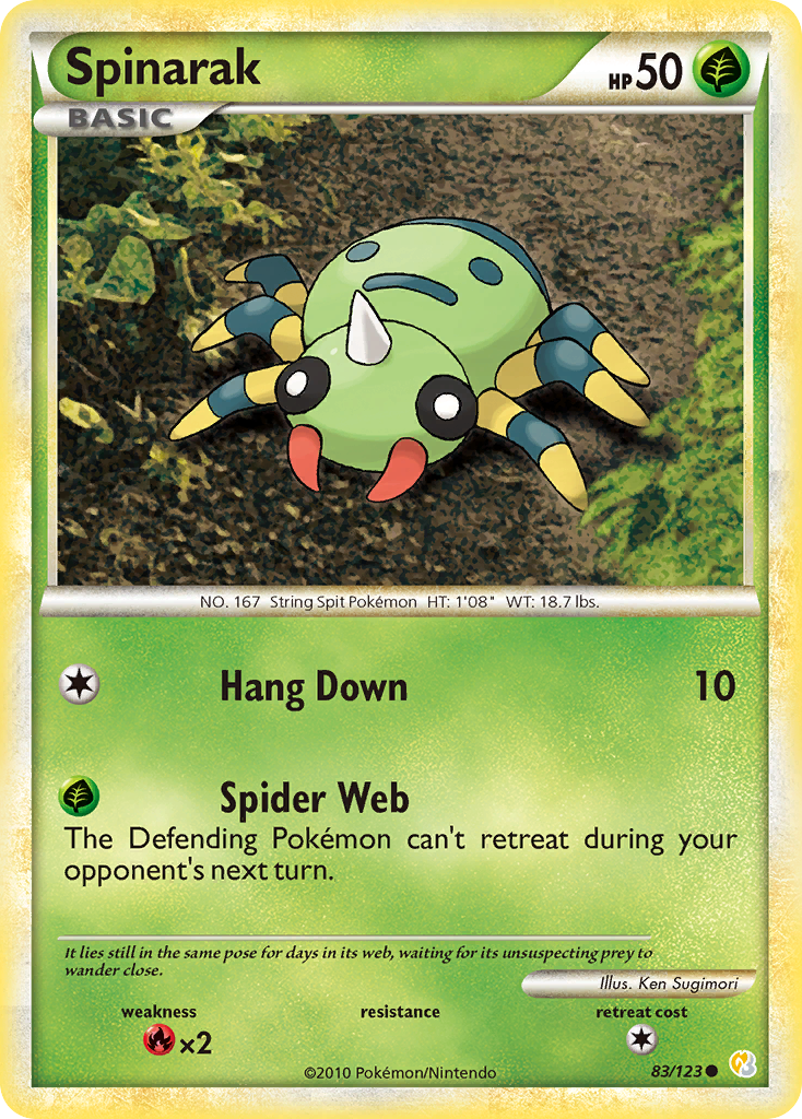 Spinarak 83/123 Pokémon HeartGold & SoulSilver (2010) English card — catalogue reference