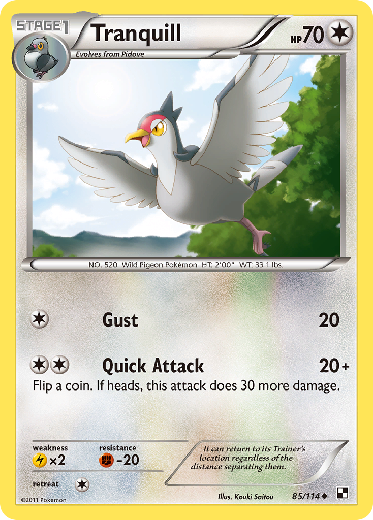 Tranquill 85/114 Pokémon Black & White (2011) English card — catalogue reference