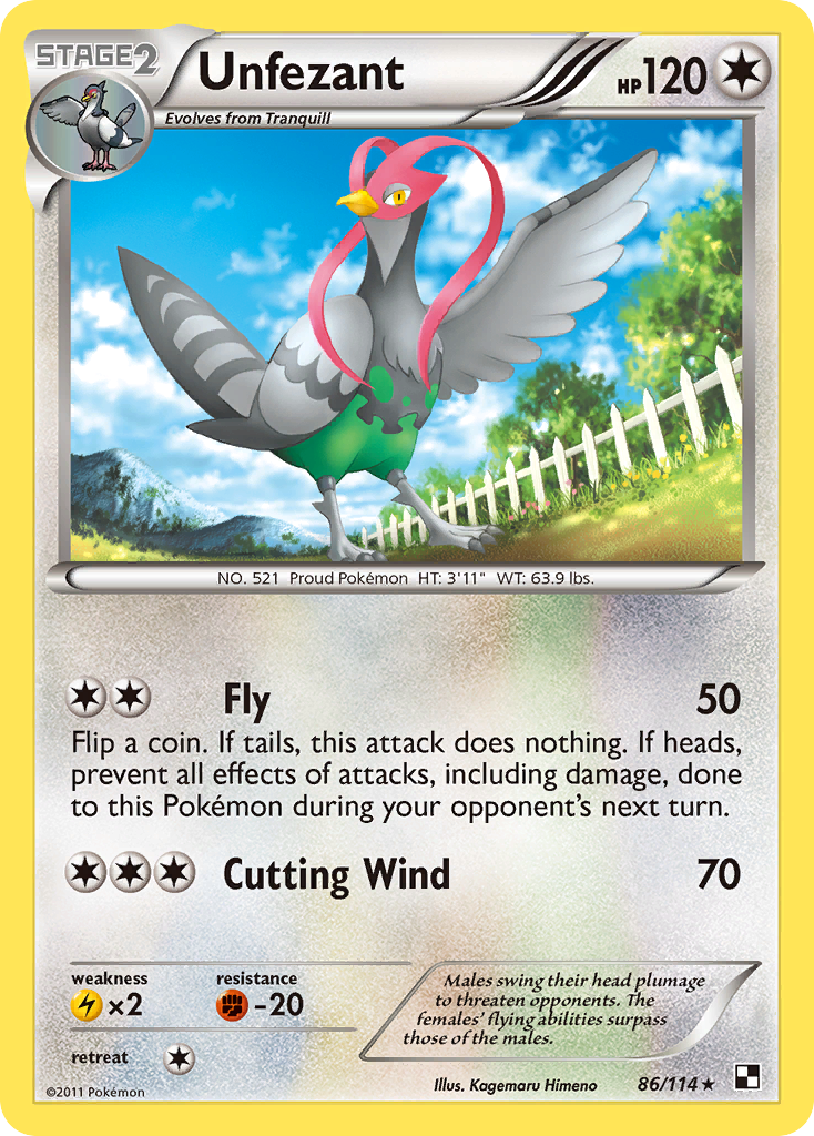 Unfezant 86/114 Pokémon Black & White (2011) English card — catalogue reference