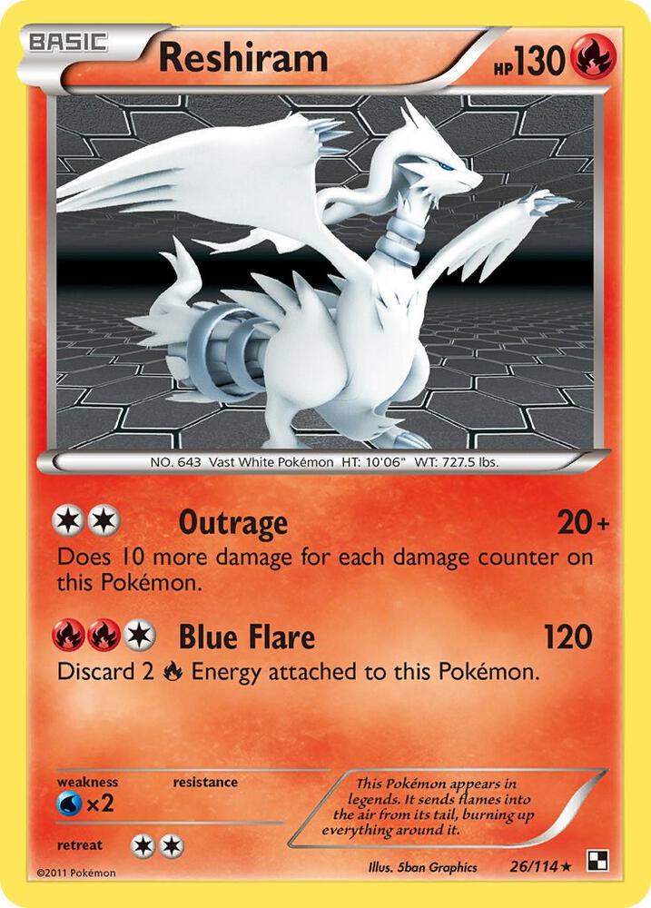Reshiram Holo Rare Black and White 26/114 MP (Back)