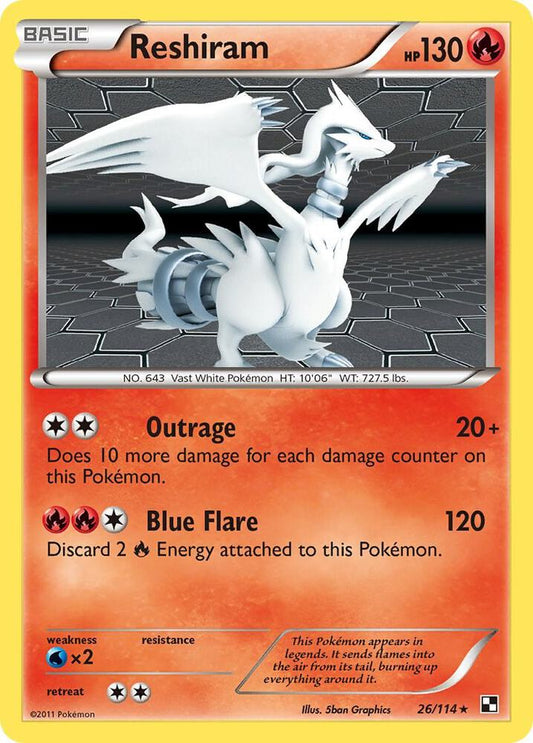 Reshiram Holo Rare Black and White 26/114 MP (Back)