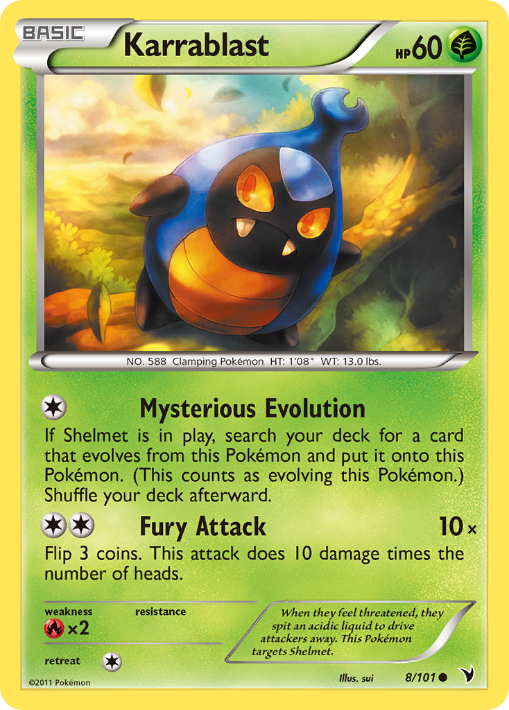 Karrablast 8/101 Pokémon Noble Victories (2011) English card — catalogue reference