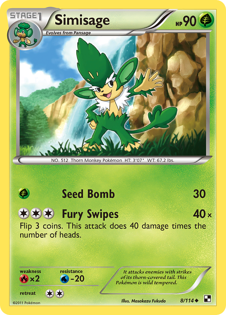 Simisage 8/114 Pokémon Black & White (2011) English card — catalogue reference
