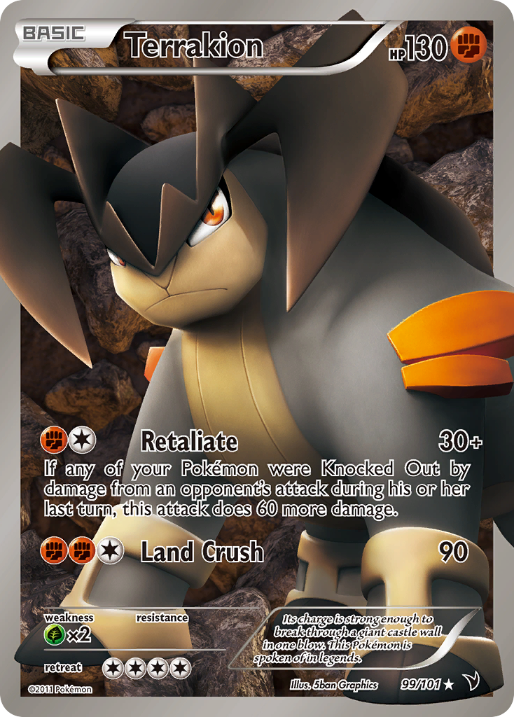 Terrakion 99/101 Pokémon Noble Victories (2011) English card — catalogue reference