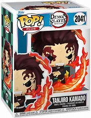 Funko Pop! vinyl figure of Tanjirou Kamado from Demon Slayer, with flames in the background.