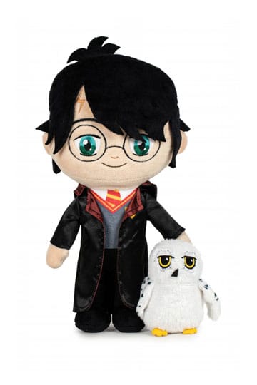 Plush toy of a character in a robe with a white owl on a white background