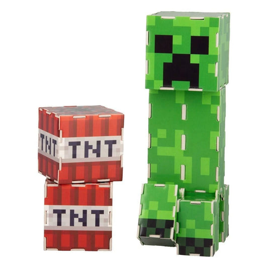 Two pixelated figures, one green and one red with 'TNT' text, on a white background.