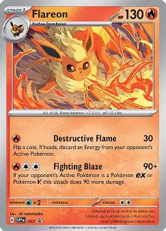 Pokémon trading card featuring Flareon with fiery design and text.