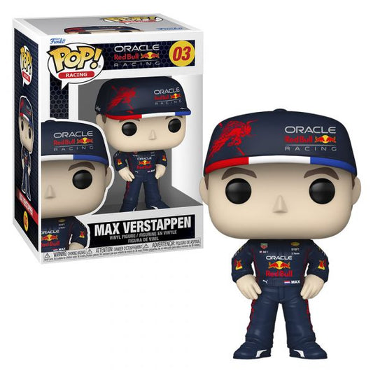 Funko Pop! vinyl figure of a driver in Oracle Red Bull Racing uniform with packaging.